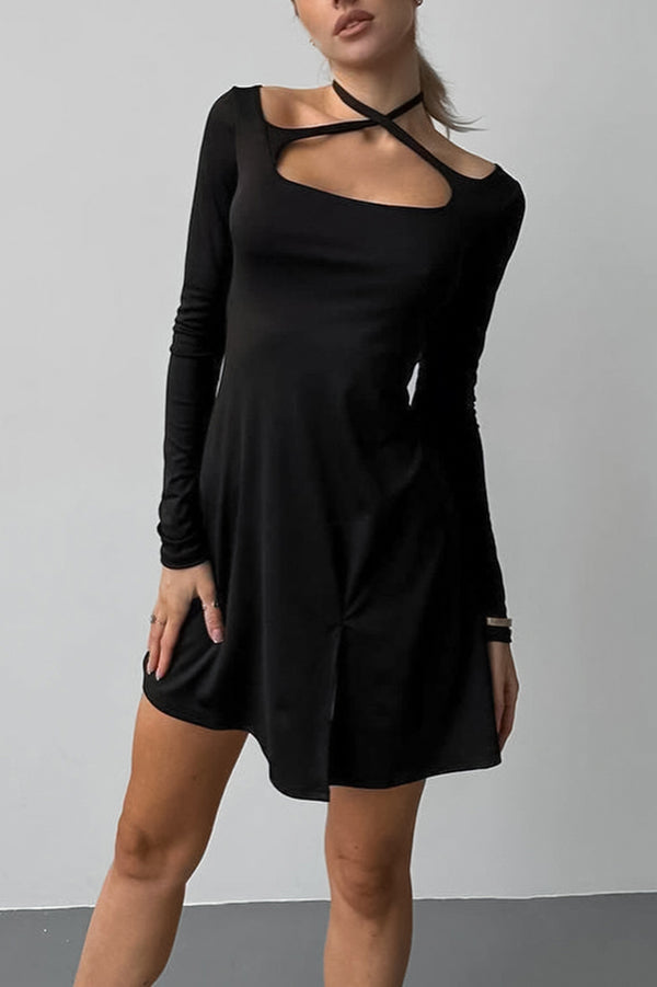 Retro Square Neck Long Sleeve Slim Mini Dress