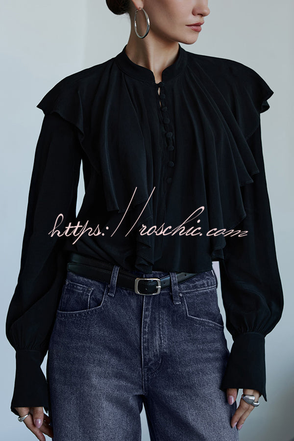 Court-style Draped Ruffled Elegant Chiffon Blouse